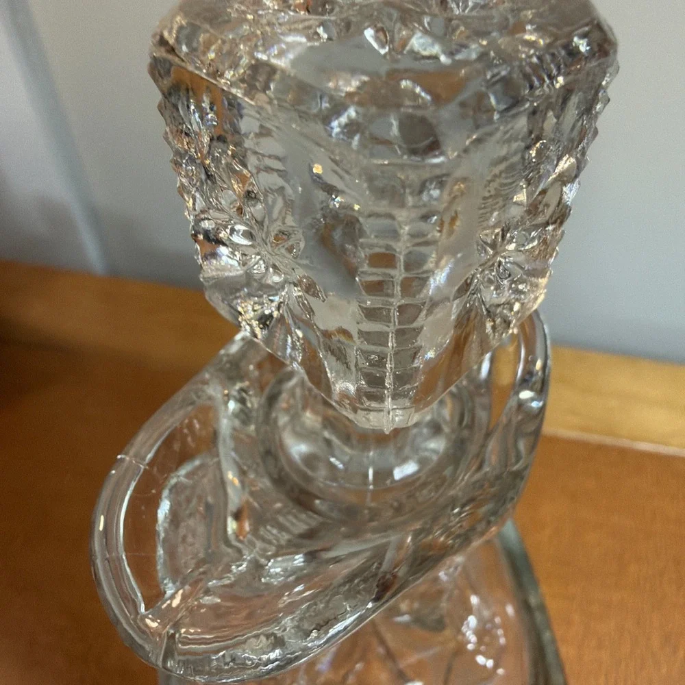Antique EAPG Flint Glass Square Maple Leaf Decanter Pitcher Bottle Stopper 9.5
